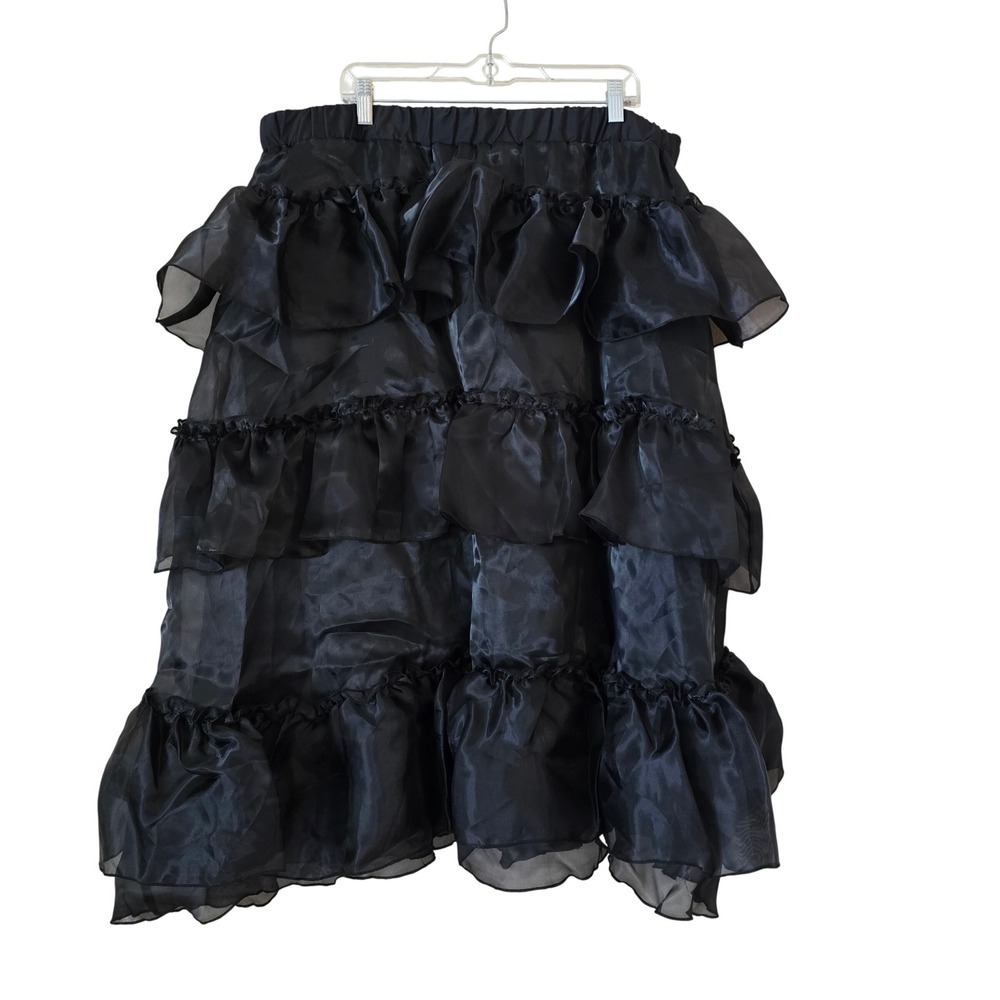 ROMWE Black Organza Tiered Ruffle Maxi Skirt Size 4XL NWT Gothic Goth Bohemian